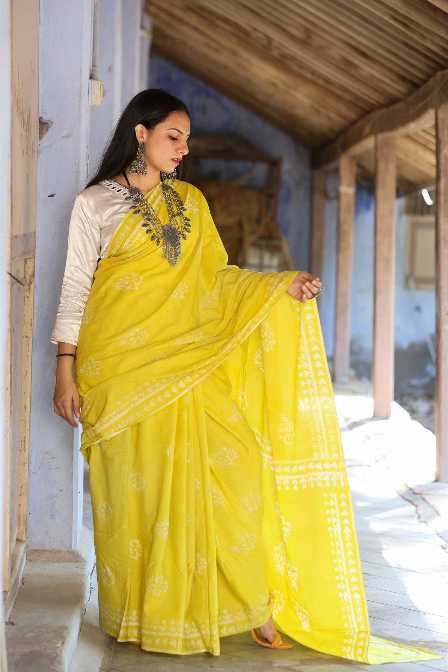 Lemon Yellow Saree