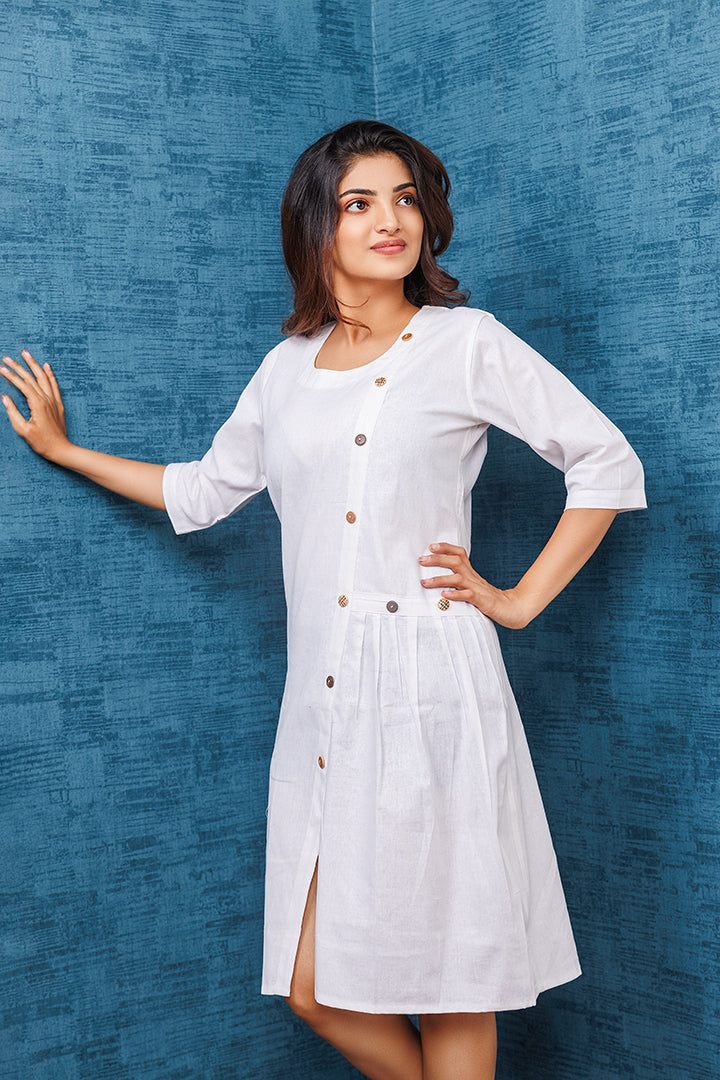 Khadi White Button Tunic