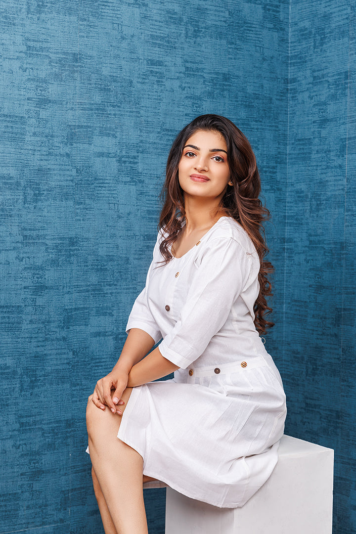 Khadi White Button Tunic