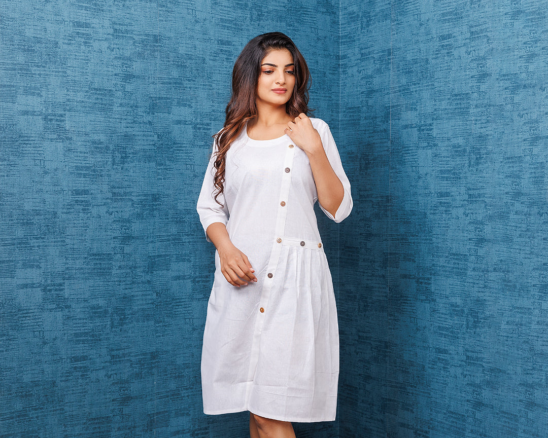Khadi White Button Tunic