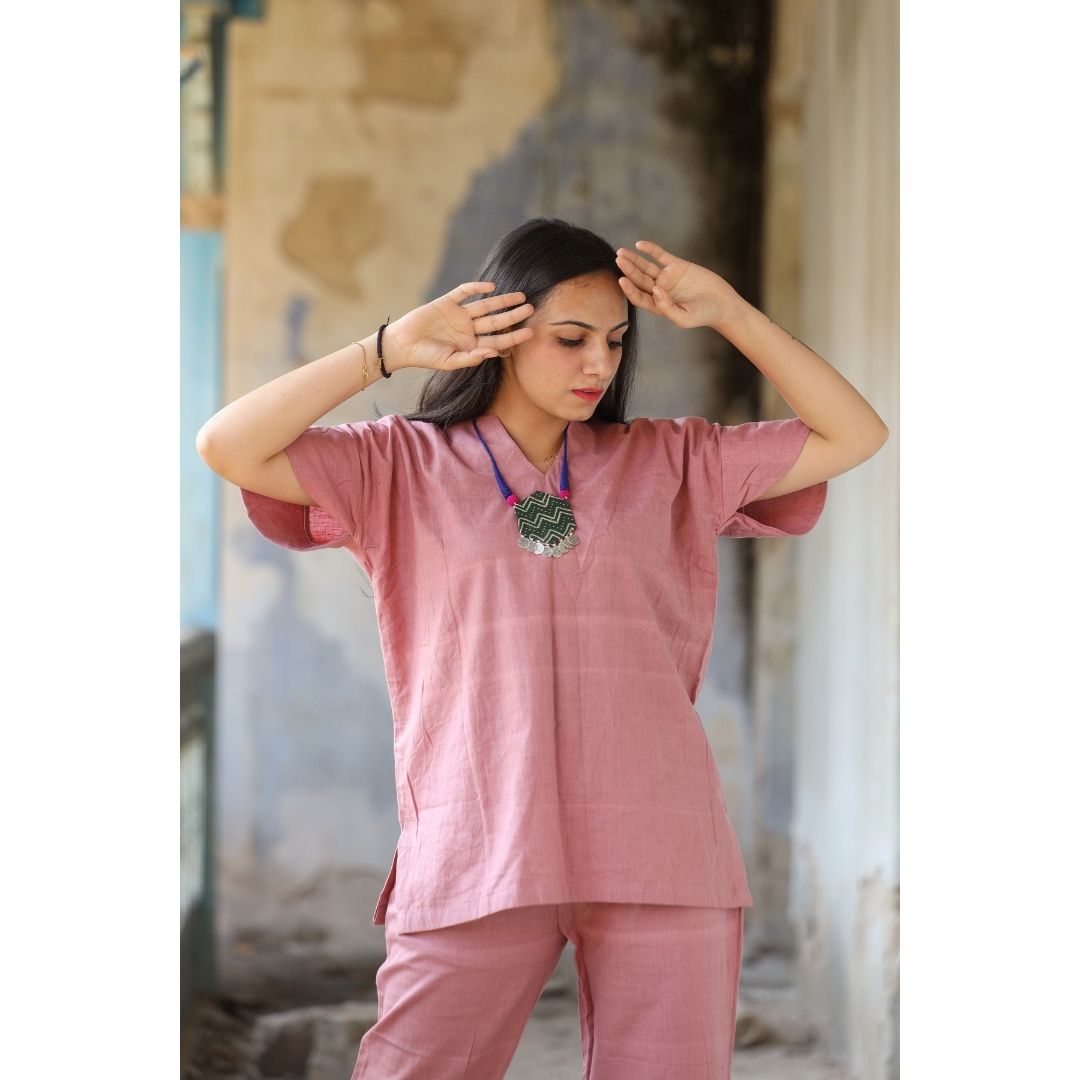 Ambala Khadi  Peach Top And Pant