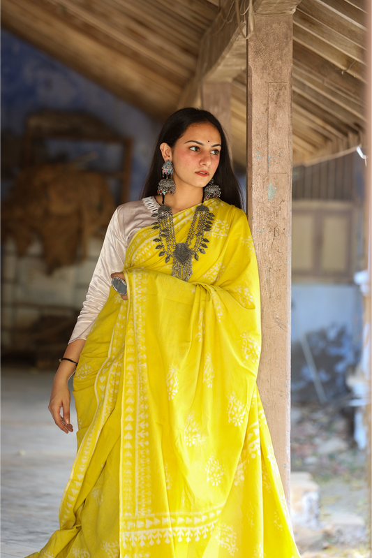 Lemon Yellow Saree